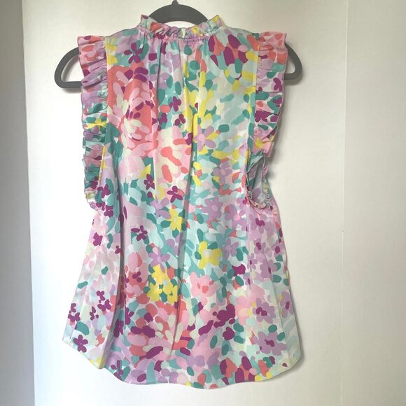 Kate Spade Painted Petals Tie-Neck Ruffle Floral Blouse Top Shirt - Picture 2 of 7